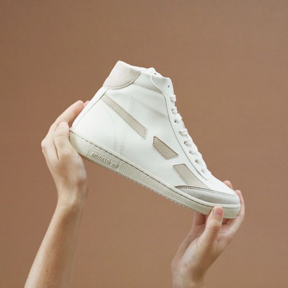 White and Beige High-Top Sneakers